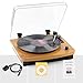 Musitrend LP 3-Speed Turntable with Built-in Stereo Speakers, Vintage Style Record Player Support Vinyl-to-MP3 Recording, RCA Output, Natural Wood