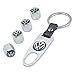 INCART Universal Steel (4pcs) Car Tire Valve Stem Air Caps Cover + (1pcs) Keychain for VW Volkswagen Silver