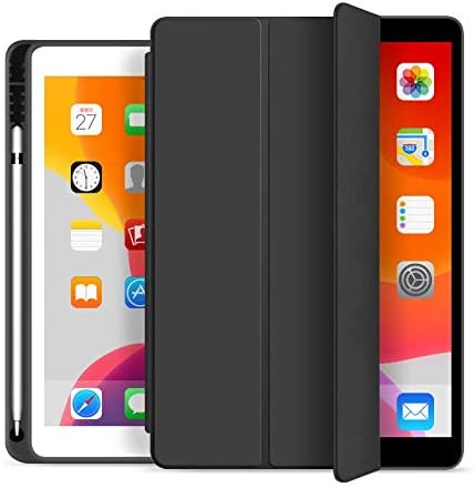 JOAAO Case for iPad 10.2 inch 2019 Pencil Holder Slim Lightweight Trifold Stand Smart Shell with Auto Wake/Sleep Soft TPU Back, Cover for Apple iPad 7th Generation 10.2 2019 - Black