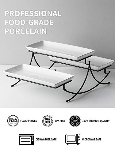 3 Tier Serving Stand Collapsible Tiered Serving Stand with 3 Porcelian Seving Platter for Food Display Cake Dessert Buffet Server 14-inch