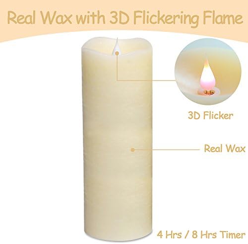 Flameless Candles with Timer, Flickering Flameless Candles, Battery Operated LED Candles with Moving Wick, 9 inch Large Flameless Pillar Candles with Dancing Flame(Ivory) (Large)