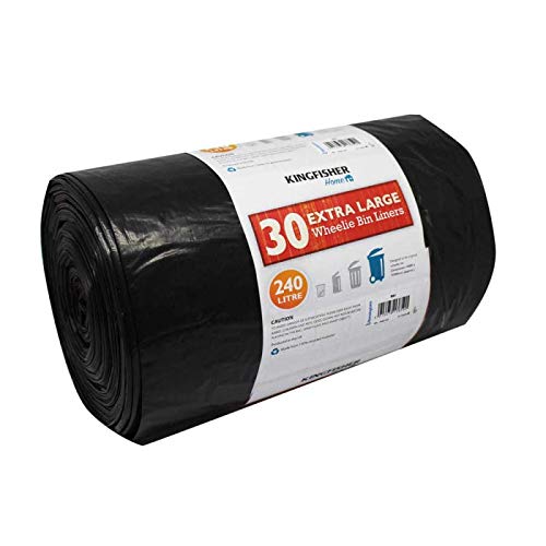 Kingfisher Quality Wheelie Bin Liners, Black, 240 Litre, 30-Piece