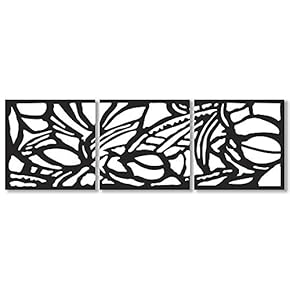 Canvas Wall Art Black and White Simple Pattern Painting Artwork for Home Prints Framed - 12"x12"x3 Panels