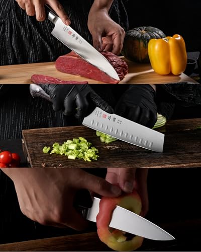 kanngou Chef Knife Set 3PCS Kitchen Knives with Japanese AUS-8 Alloy Steel, Japanese Knife Set with Full-Tang Pakkawood Handle and Premium Gift Box (Classic Series)