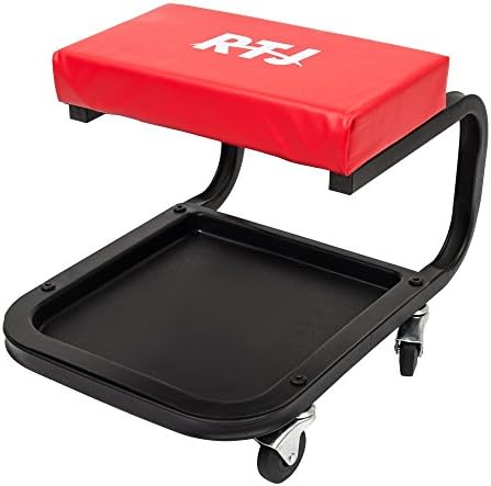 RTJ Thick Pad Roller Creeper Seat C-Frame Mechanics Stool with Tool Tray, Red