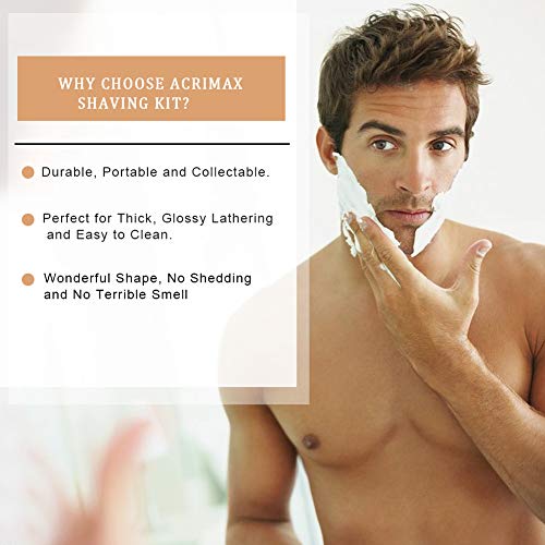 ACRIMAX Shaving Kit for Gentleman Wet Shave, Durable Stainless Steel Stand, Shaving Soap Cream, Black 100% Pure Badger Shaving Brush Best Gift Set for Man