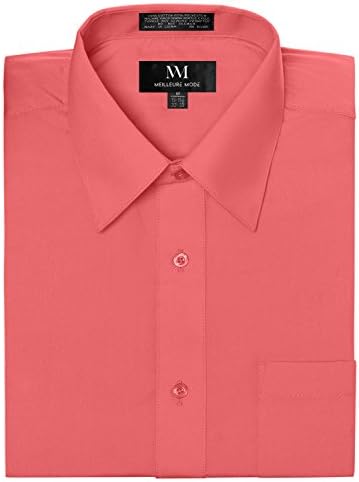 Solid Color Regular Fit Long Sleeve Dress Shirt S-5XL Coral S Sleeve 30-31