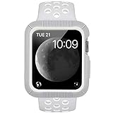 BRG for Apple Watch Case with Band, Shock-proof and Shatter-resistant Protective Case with Silicone Sport iWatch Band for Apple Watch Series 3/2/1 Sport and Edition 38mm S/M, Pure Platinum/White
