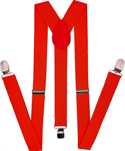 Navisima Adjustable Elastic Y Back Style Suspenders for Men and Women With Strong Metal Clips, Red