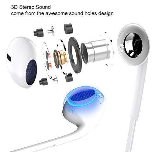 Earbuds, BYZ Wired Earphones in-Ear Headphones with Microphone Tangle Free Flat Cable for Running Workout Jogging White