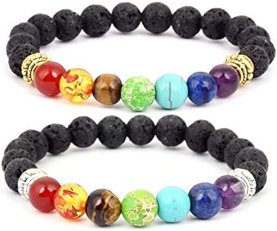 AIUIN 2X Chakras Healing Bracelet Amulet Bracelet for Men and Women Reiki Prayer Stones Lava Beads Yoga Energy Bracelet Life Couple Bracelet