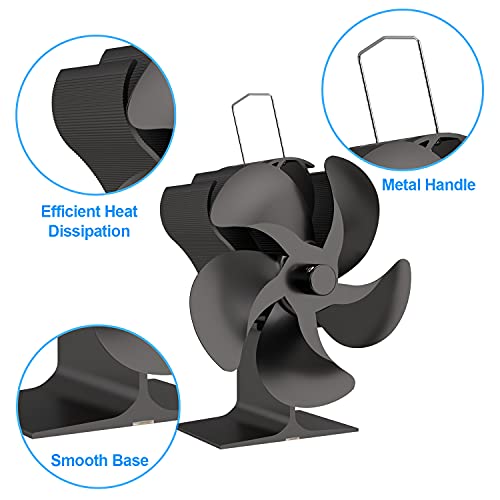 SIMPFUN 5Blade Fireplace Fans, Fast Start Heat Powered Stove Fan for