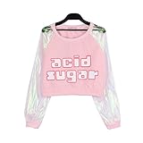 Focal20 Laser Patchwork Sweatshirt Long Sleeve Tee Tops Harajuku Pullover T shirt
