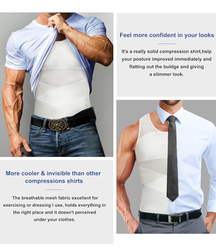 KUMAYES Men's Slimming Shapewear Slimming Flat Tummy Vest T Shirt Slimming Invisible Compression Vest Body Shaper