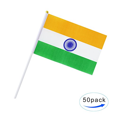 India Stick Flag,TSMD 50 Pack Hand Held Small Indian National Flags On Stick,International World Country Stick Flags Banners,Party Decorations For Olympics,Sports Clubs,Festival Events Celebration - Thumbnail 3
