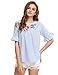 Floerns Women's Flower Embroidery Loose Casual Babydoll Top Blouse Blue White L