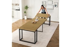 NTYUNRR 23.6" - 118" Extendable Dining Room Table, Modern Extra Long Folding Dining Tables for 2-10 People, Outdoor Patio Furniture Set, Adjustable Kitchen Dinner Table, Wild Oak