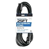 25 Ft Outdoor Extension Cord - 16/3 Durable Black Cable