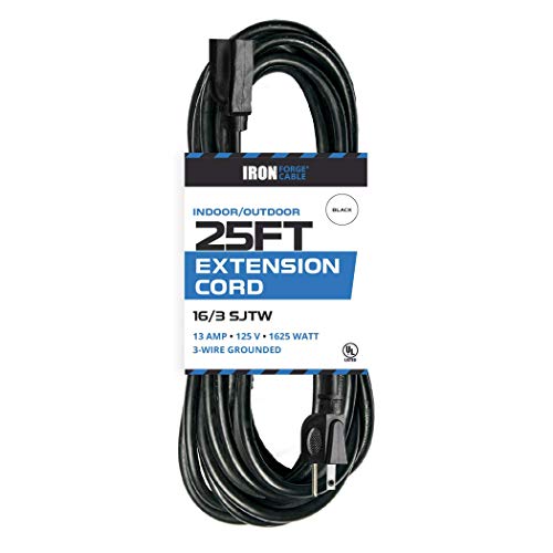 25 Ft Outdoor Extension Cord - 16/3 Durable Black Cable