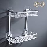 KES 2-Tier Bathroom Shelf No Drill Rectangle Shower Caddy Organizer Aluminum Without Drilling Screw Free Wall Mount Anodized, A4028BDF