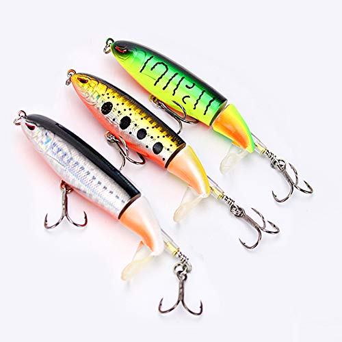 Kastwill Bleistift Popper Wobbler Kunstköder Angelköder Set 3Pcs S15cm 36g Swimbait Kunstköder mit 2 Drillingshaken Gummifische und Rotierenden Schwanz für Hecht Barsch Zander Angeln Köder – Bild 5