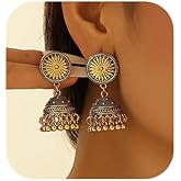 YUEKISEN Indian Bollywood Earrings Vintage Beads Bells Statement Dangle Earrings Boho Ethnic Jhumka Jhumki Traditional Jewelry for Women