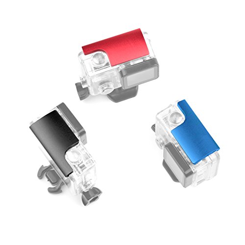 SHOOT 3PCS Multi-color Metal CNC Aluminum Replacement Rear Snap Latch Clip Standard Underwater Standard Waterproof Skeleton Housing Buckle Lock for GoPro HERO 3+/4 Camera Accessories (Red,Blue,Black)