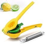 Adoric Top Rated Premium Metal Lemon Lime Manual Juicer, 2-in-1 Lime Lemon Juice Squeezer with One Zester (Peeler) Included. Easy Step to Enjoy Cooking, Baking, Drinking (Yellow + Green)