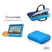 Fire HD 8 Kids tablet, 8” HD 32GB (Blue) + Sleeve + Power Charger