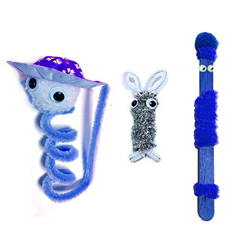 DOITEM 500 pcs Craft Pipe Cleaners Chenille Stems Bundle Including 100 Pipe Cleaners, 250 Pom Poms, 150 Wiggle Eyes, Blue and White