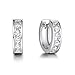Carleen White Gold Plated Sterling Silver Hoop Earrings Channel Setting Princess Cut AAA Cubic Zirconia CZ Small Thick Huggie Hoop Earrings for Women Outer Diameter 15mm, Thickness 4mm