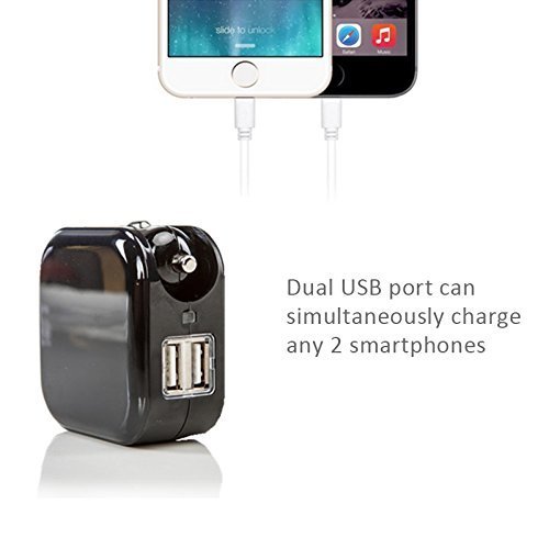 USB Wall Car Charger Combo,BOLWEO 2.1A 2-in-1 Dual Port USB Car Travel Charger,Home Wall Adapter with Foldable Plug Compatible iPhone 7/6Plus/5s,iPad,Samsung Galaxy S6 Edge/S5,HTC Kindle (Black)