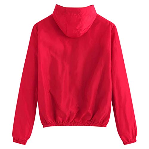 Womens Colorblock Windbreaker, Zipper Closure Long Sleeve Hoodies Casual Windbreaker Jacket Windproof Outerwear Coat(Red, XXL)