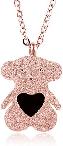 Evermarker Stainless Steel Teddy Bear Inlaid Women Gift Pendant Chain Necklace (Rose Golden)