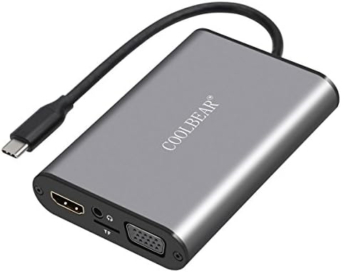 USB C Hub, COOLBEAR 8 in 1 USB Type C to 4K HDMI Multiport Adapter Dongle with VGA, Gigabit Ethernet, 60W PD Charging, 2 USB 3.0 Ports, Micro SD Card Reader, 3.5mm Audio/Mic for Apple MacBook Pro