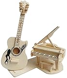 MICHLEY Cheap 3D Puzzles Wooden for Adults Construction Jigsw Puzzle Kid Educational Woodcraft DIY Kit Toy Simulation Models Piano and Guitar