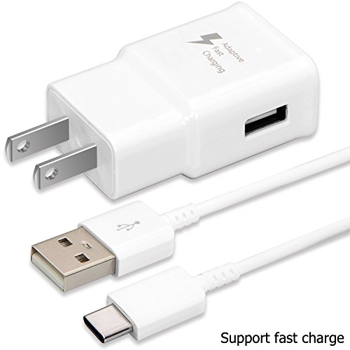 New Fast Charging USB Wall Charger Power Adapter for Samsung Galaxy note 8 S8 plus with Micro USB C Cable and Qualcomm - White