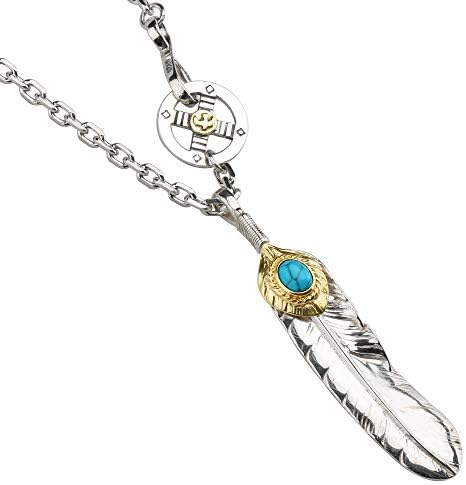 Silver Kyasya シルバー925 フェザーネックレス メンズ 羽 ターコイズ 新作 ペンダント 特大フェザー 使用 太幅チェーン 925