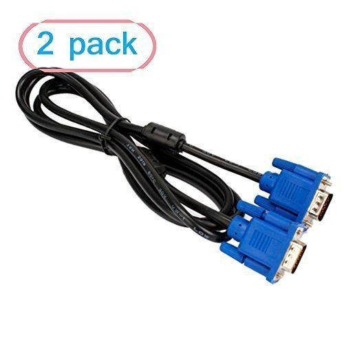 DTOL SHUS712 VGA Male to VGA Male Cable VGA Standard 15Pin Cable Monitor Cable About 5 Feet Support VGA SVGA XGA SXGA Uxga 2 Pack, Black