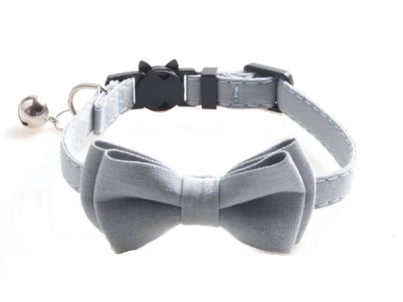 Bowtie Cat Collars with Bell | Safe Quick Release Breakaway Buckle | ZACAL Cat Collars (Grey)