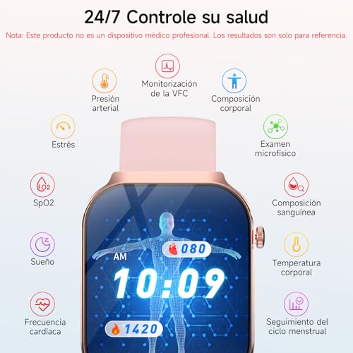 Lgnitek 2026 ECG+HRV Women's Smart Watch with BMI/Blood Pressure/Microcheck, 2.2'' Curved Screen 3D Ultra-Large Smartwatch with 24H Heart Rate Monitor, Body Temperature, Sleep, iOS Android