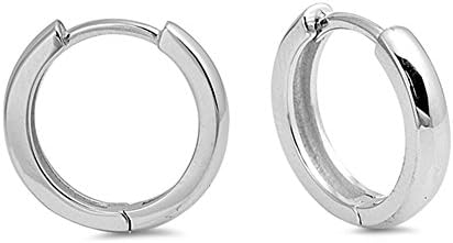 Sterling Silver Round Tube Hoop Huggies Earrings (Available in multiple Size 3x12mm, 3x14mm, 3x16mm)
