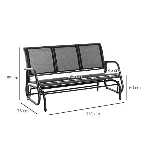 Outsunny 2-Sitzer Schaukelstuhl Gartenbank mit Schaukelmechanismus Gartenschaukel Sitzbank aus Metall Parkbank bis 300 kg belastbar Gartenmöbel für Garten, Terrasse, 120 x 70 x 85 cm Dunkelgrau – Bild 8