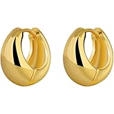 Dainty Dome Chunky Trendy Huggie Small Hoop Earrings for Women 14K Gold Plated Silver Thick Oval Hoops Earring Hypoallergenic Minimalist Hooped Fashion Jewelry 15mm