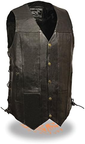 MEN'S MOTORCYCLE 10 POCKETS TALL LENGTH 3" LONGER BIKERS LEATHER VEST SIDE LACE (X- Large Regular)