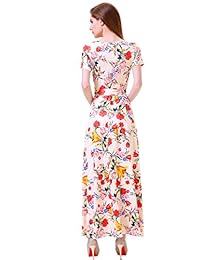 Melynnco - Vestido largo de manga corta para mujer, cuello en V, con estampado floral