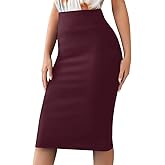 Sweet Hearts Women’s Basic Stretch Pencil Skirt- Regular & Plus Size- Below Knee Office Midi Bodycon Nylon Skirt Made in USA