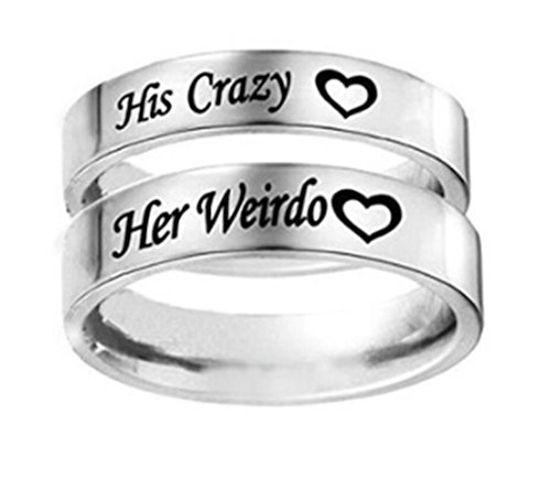 Heyuni. 1pc His Crazy/Her Weirdo Heart Engraved Ring Titanium Steel Silver Engagement Wedding Band for Women Men Couple Anniversary Gifts ,Her Weirdo,7