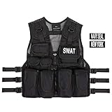 Kids SWAT, Navy Seal, New York Black Combat Vest + Free Swat Dog Tags, Ages 5-12