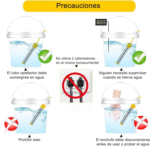 Calentador de Agua de Inmersión 1500 W, Resistencia para Calentar Agua, Carcasa de Acero Inoxidable 304, con Control de Interruptor y Control Inteligente de Temperatura, Apto para Bañeras y Piscinas